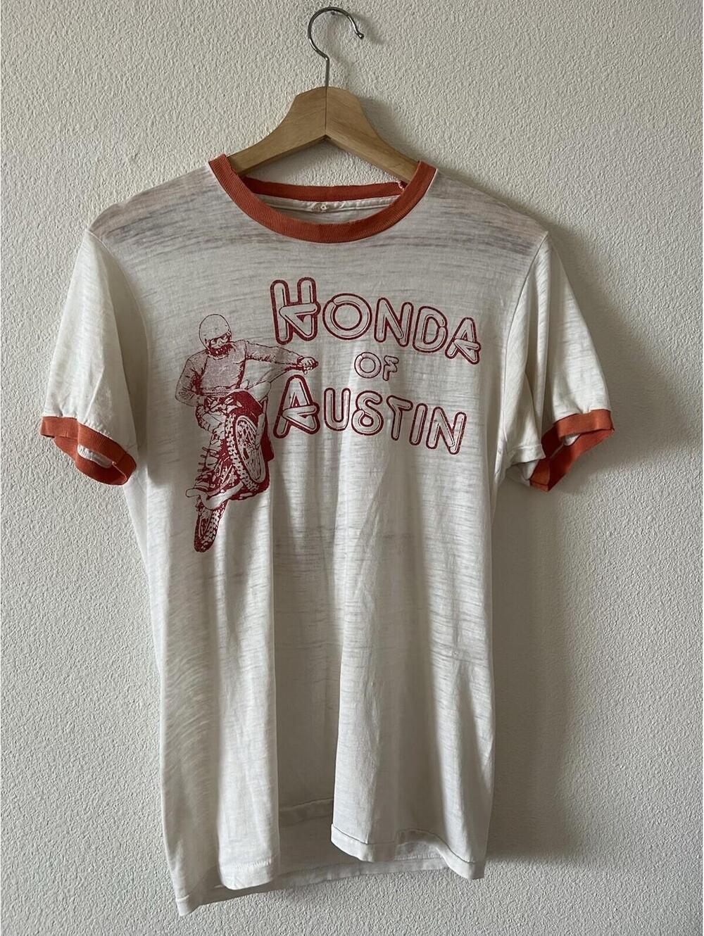 Vintage 70s Honda of Austin Texas Distressed Ringer Tee⁠ M